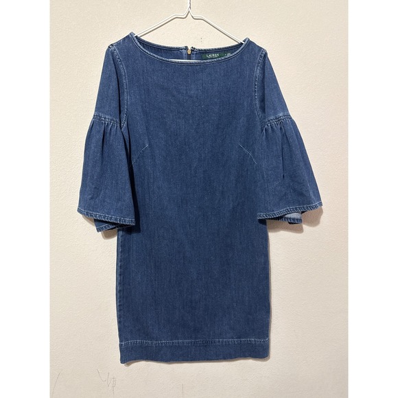 Lauren Ralph Lauren Dresses & Skirts - Lauren Ralph Lauren Blue Denim Bell Sleeve Boat Neck Shift Dress 4 Lagenlook